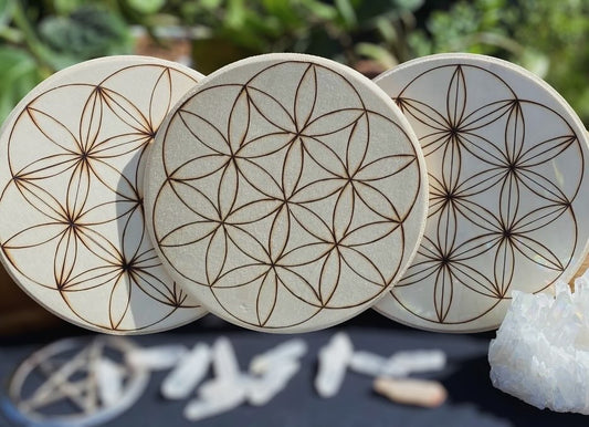 Hand burned Crystal Grid - Flower of Life - 7 Inches
