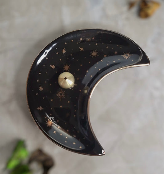 Ceramic Moon and Star Plate incense burner / altar plate
